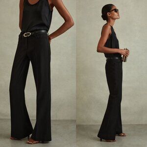NWT Reiss Gabi Flared Pants Black Pressed Crease Suit Trousers Size 10